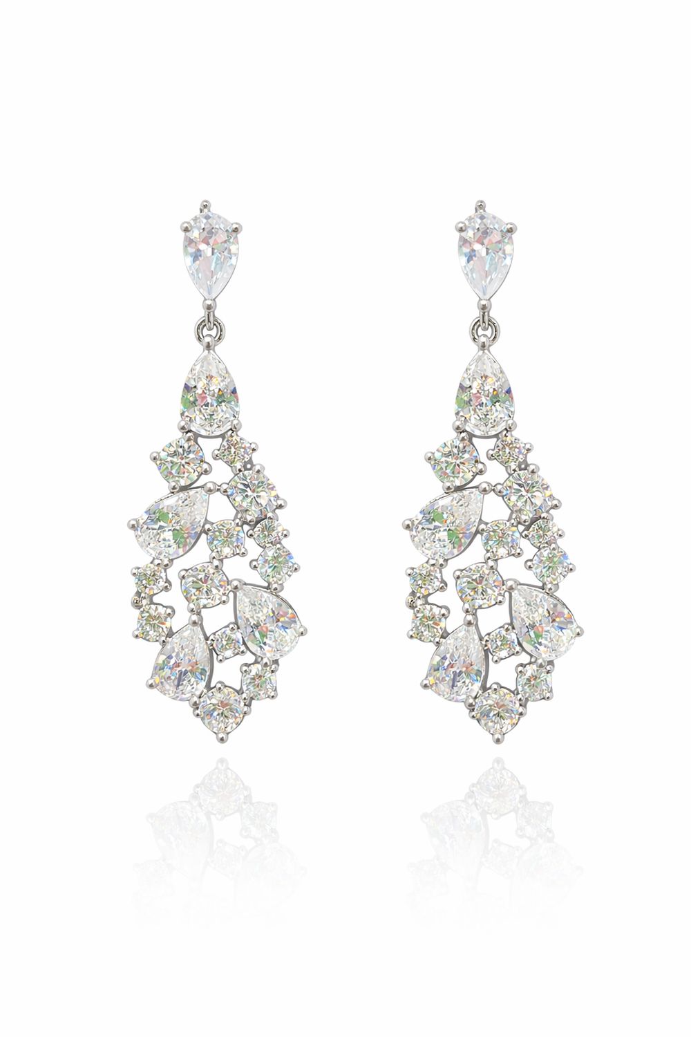 Aretes de Plata con Cristales en Forma de Gota