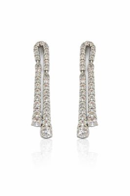 Aretes Largos de Plata con Doble Línea de Cristales Brillantes