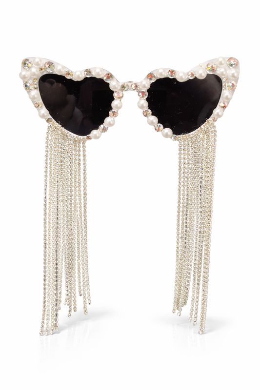 Gafas de Novia Corazón con Perlas y Flecos de Cristal