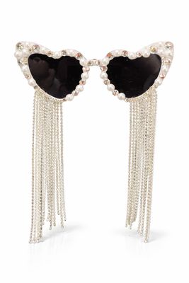 Gafas de Novia Corazón con Perlas y Flecos de Cristal