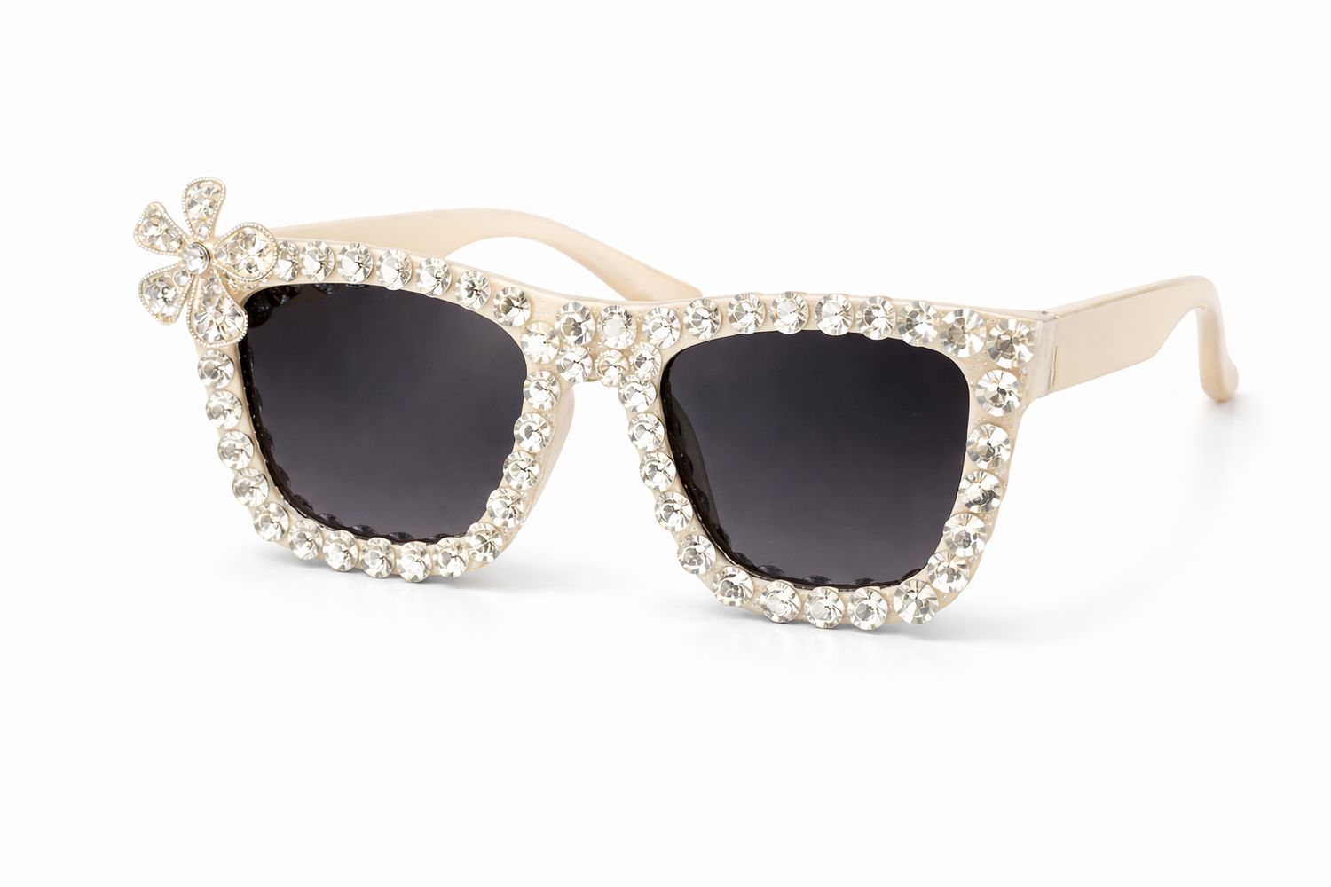 Lentes de Sol Blancas con Cristales y Flor Decorativa