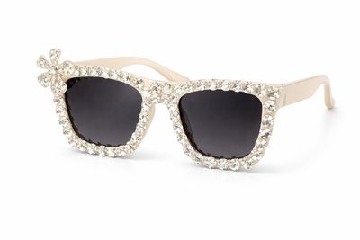 Lentes de Sol Blancas con Cristales y Flor Decorativa