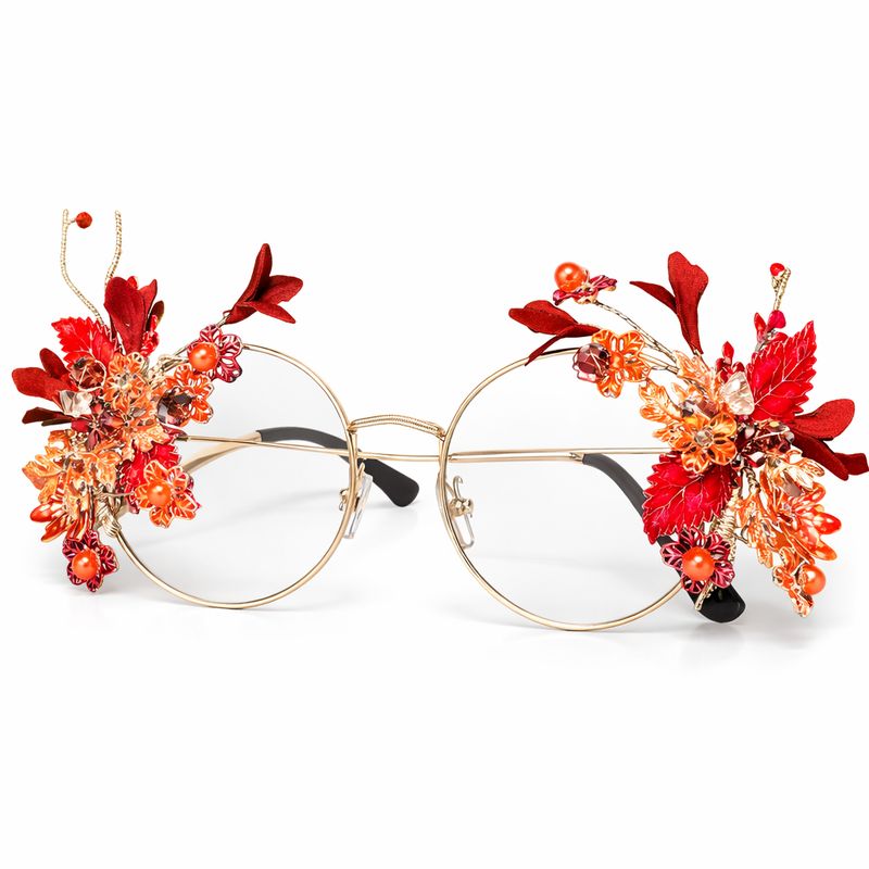 Lentes Decorativas Doradas con Flores Rojas y Cristales