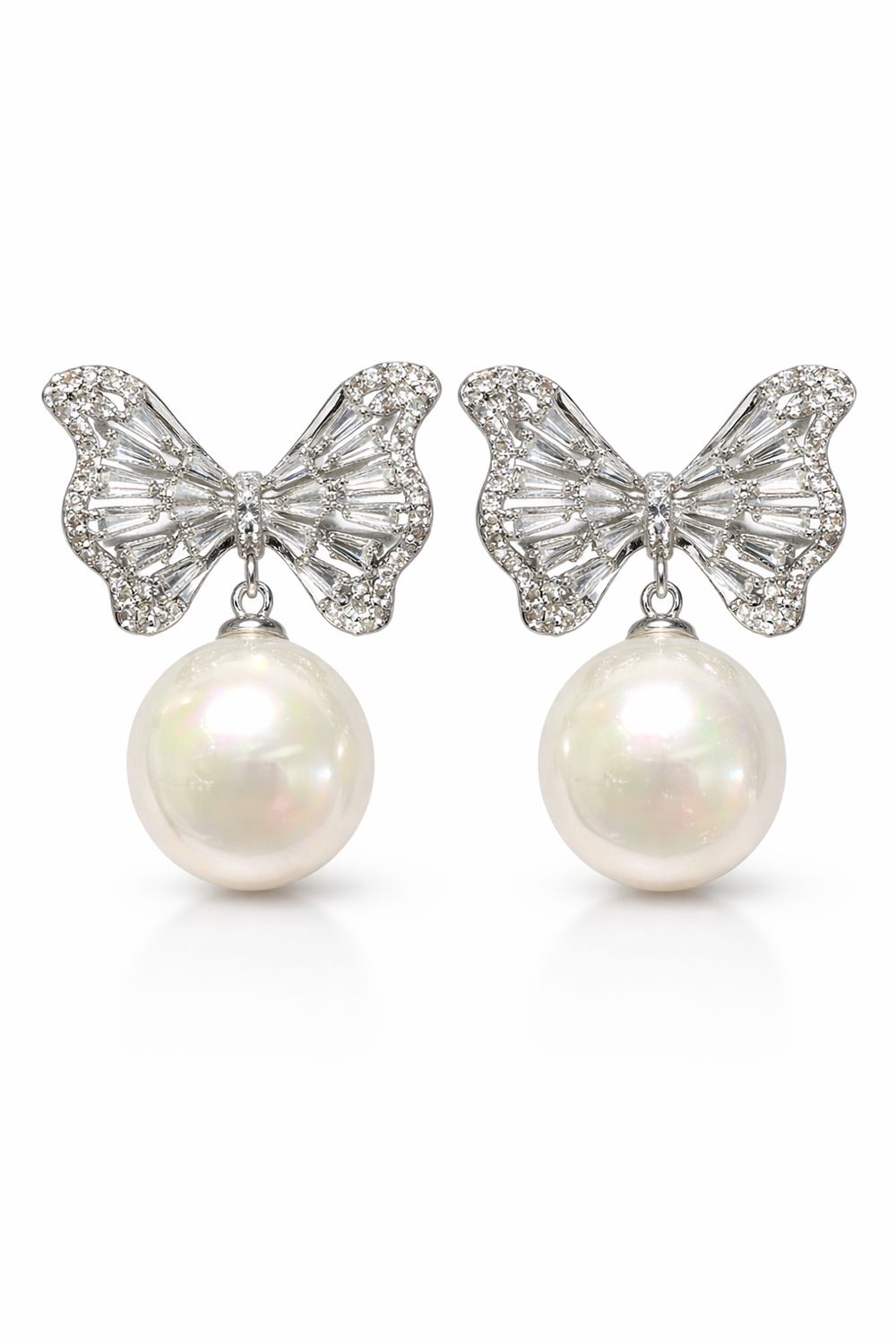 Aretes Mariposa con Cristales y Perla Colgante