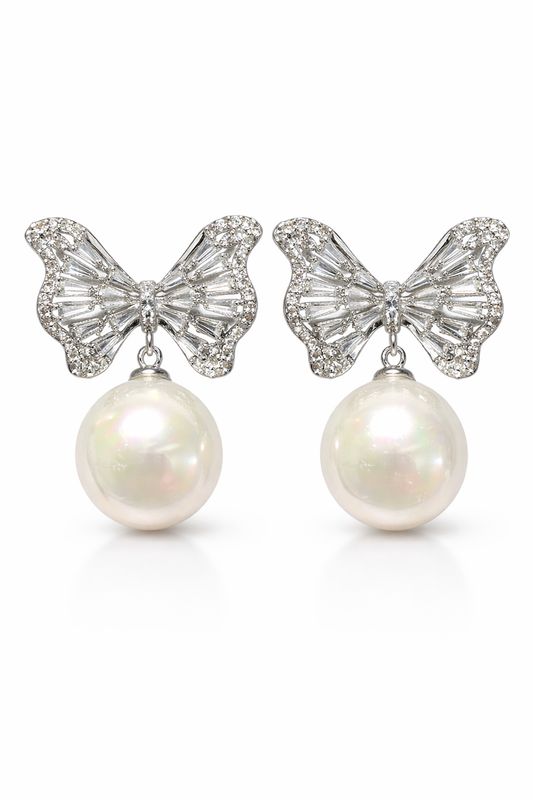Aretes Mariposa con Cristales y Perla Colgante