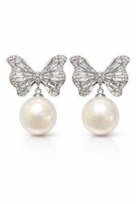 Aretes Mariposa con Cristales y Perla Colgante