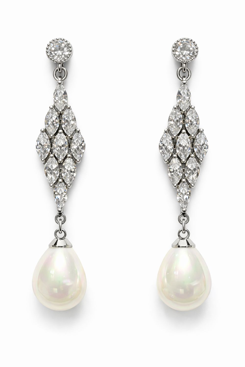 Aretes Largos con Cristales Marquise y Perla Gota