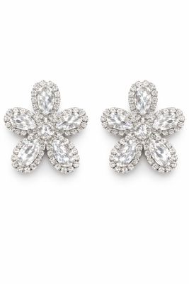 Aretes Flor Plateados con Cristales