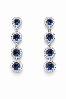 Aretes Largos Plateados con Cristales Azul Profundo