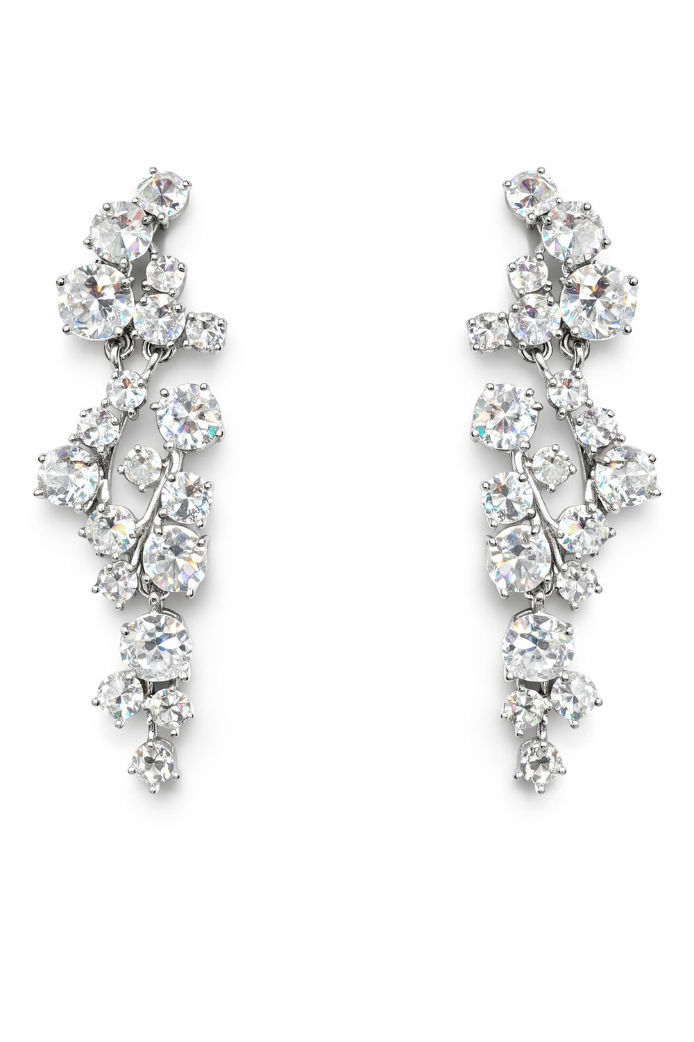 Aretes Largos con Cristales Redondos en Cascada