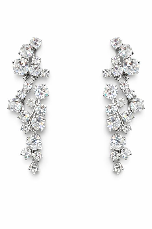 Aretes Largos con Cristales Redondos en Cascada