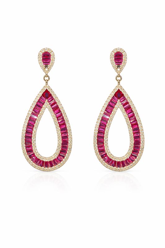 Aretes Gota Rubí con Marco Plateado