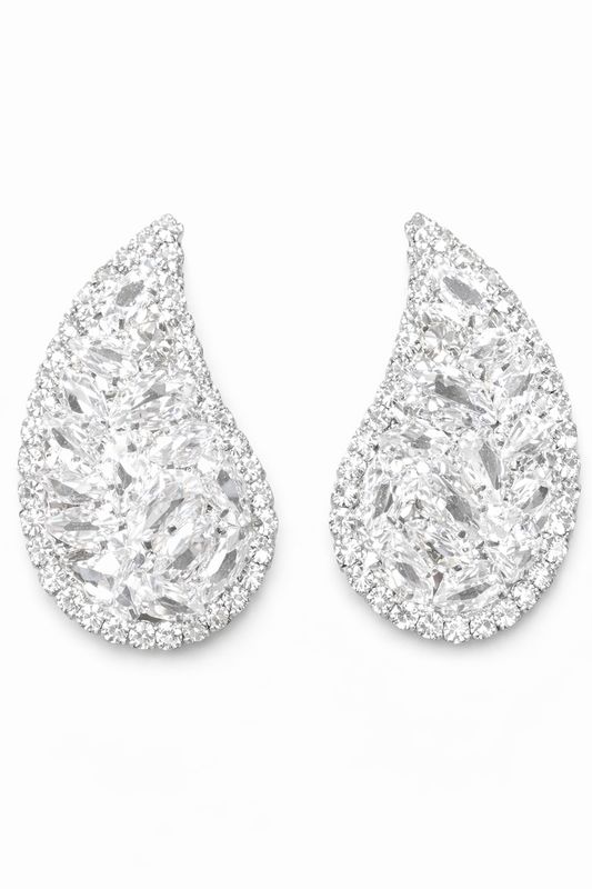 Aretes Gota Plateados con Cristales Tallados