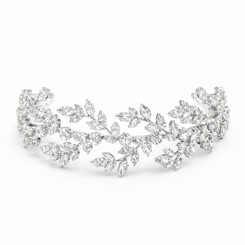 Headpiece de Novia Plateado con Cristales Florales de Lujo