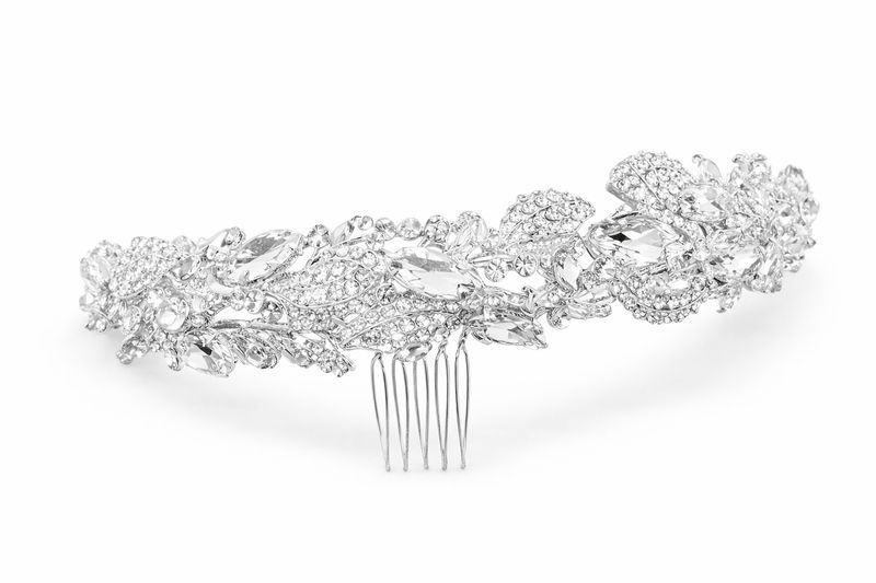 Tocado de Novia Plateado con Cristales