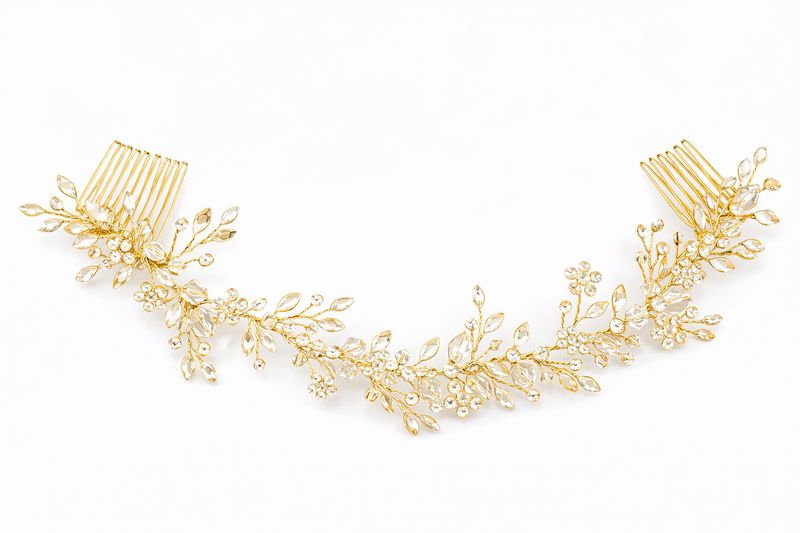 Headpiece de Novia Plateado con Cristales en Diseño Botánico