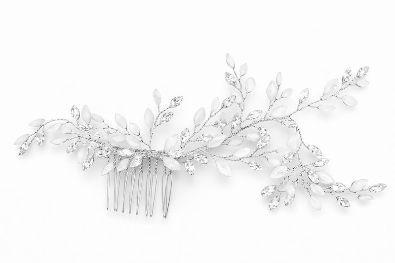 Peineta Plateada con Cristales Blancos