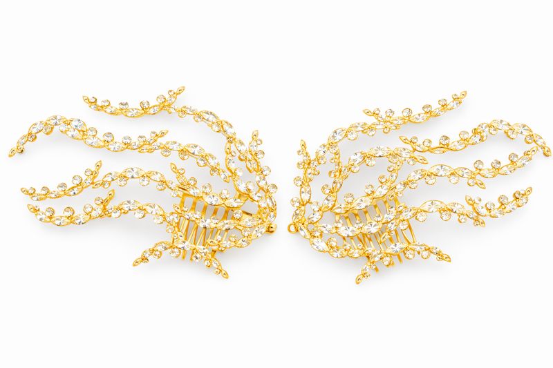 Peinetas Libanesas Doradas de Ramas con Cristales