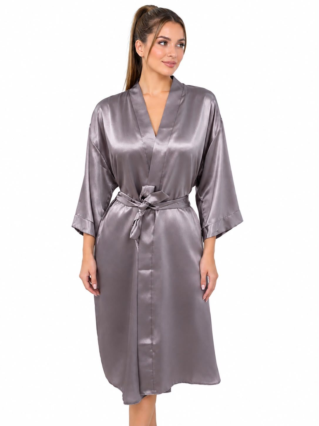 SILVER DARK SATIN ROBE