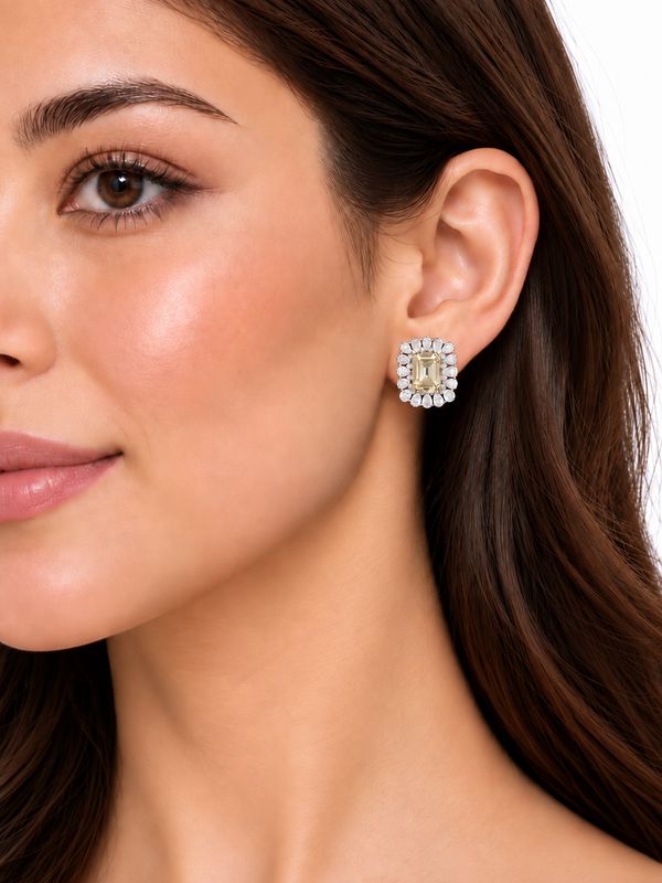 EMERALD CUT HALO CRYSTAL STUD EARRINGS