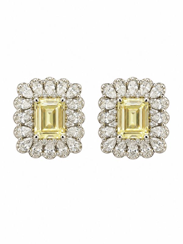 EMERALD CUT HALO CRYSTAL STUD EARRINGS