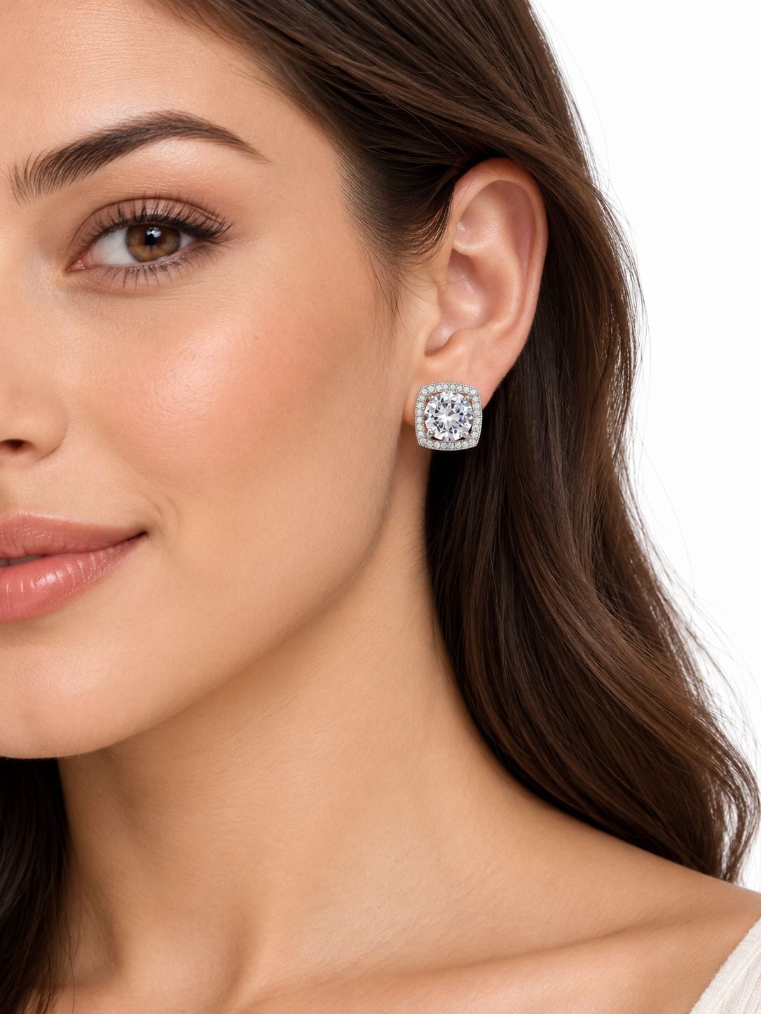 CUSHION HALO STUD EARRINGS