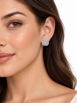 CUSHION HALO STUD EARRINGS
