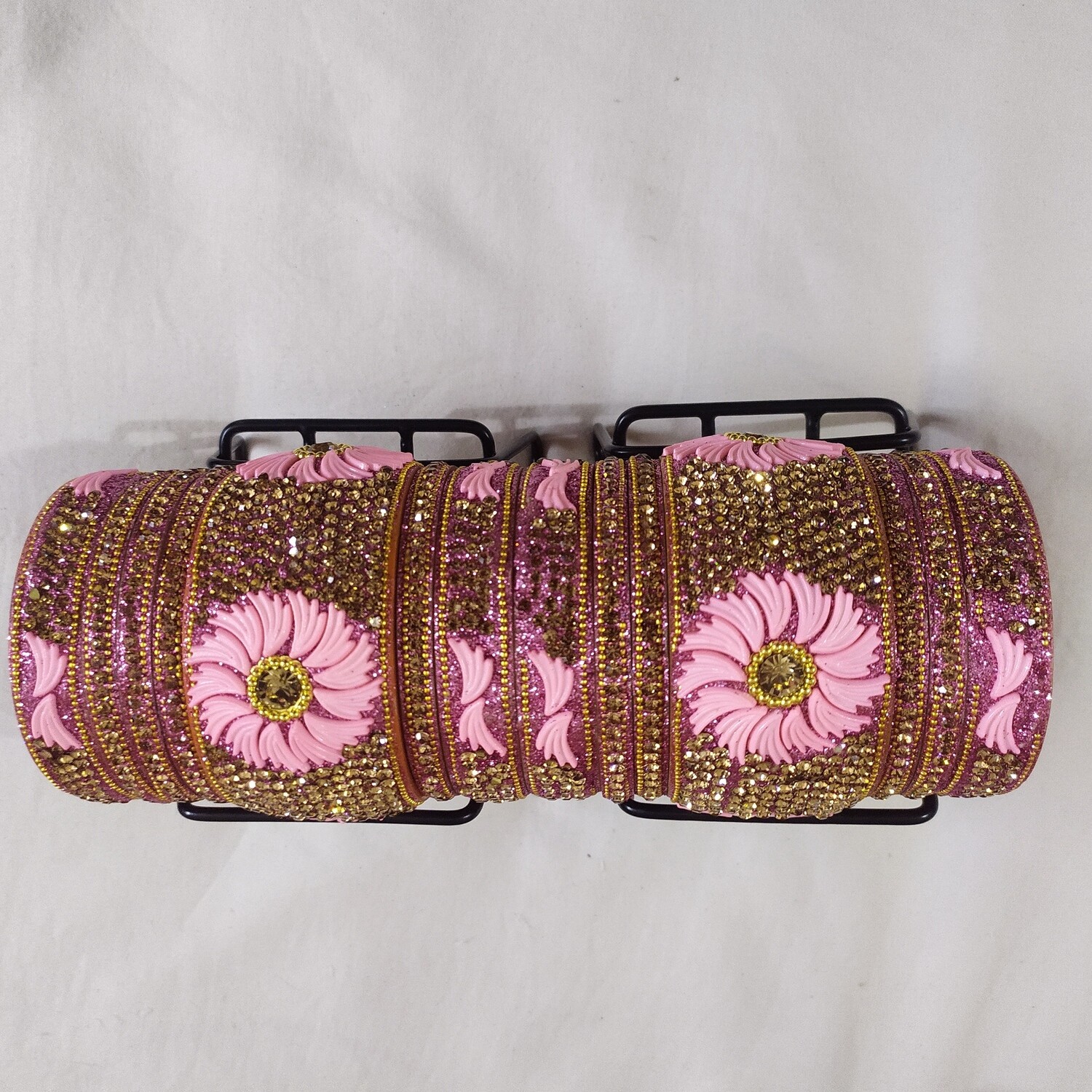 Pink Flower Design Bangles set Size: 2-6