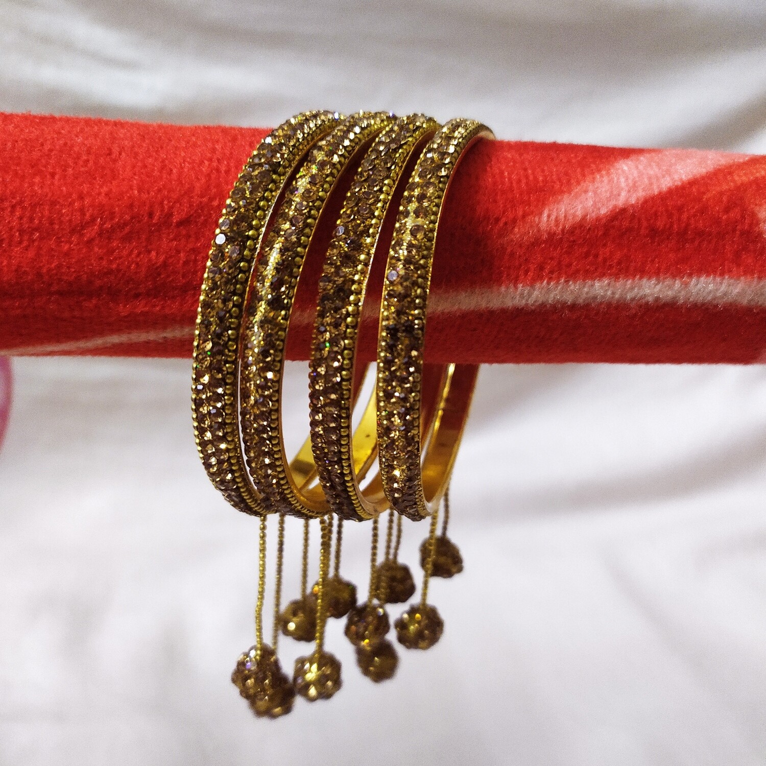 Gold Colour Bangles with Hangings Size: 2-6