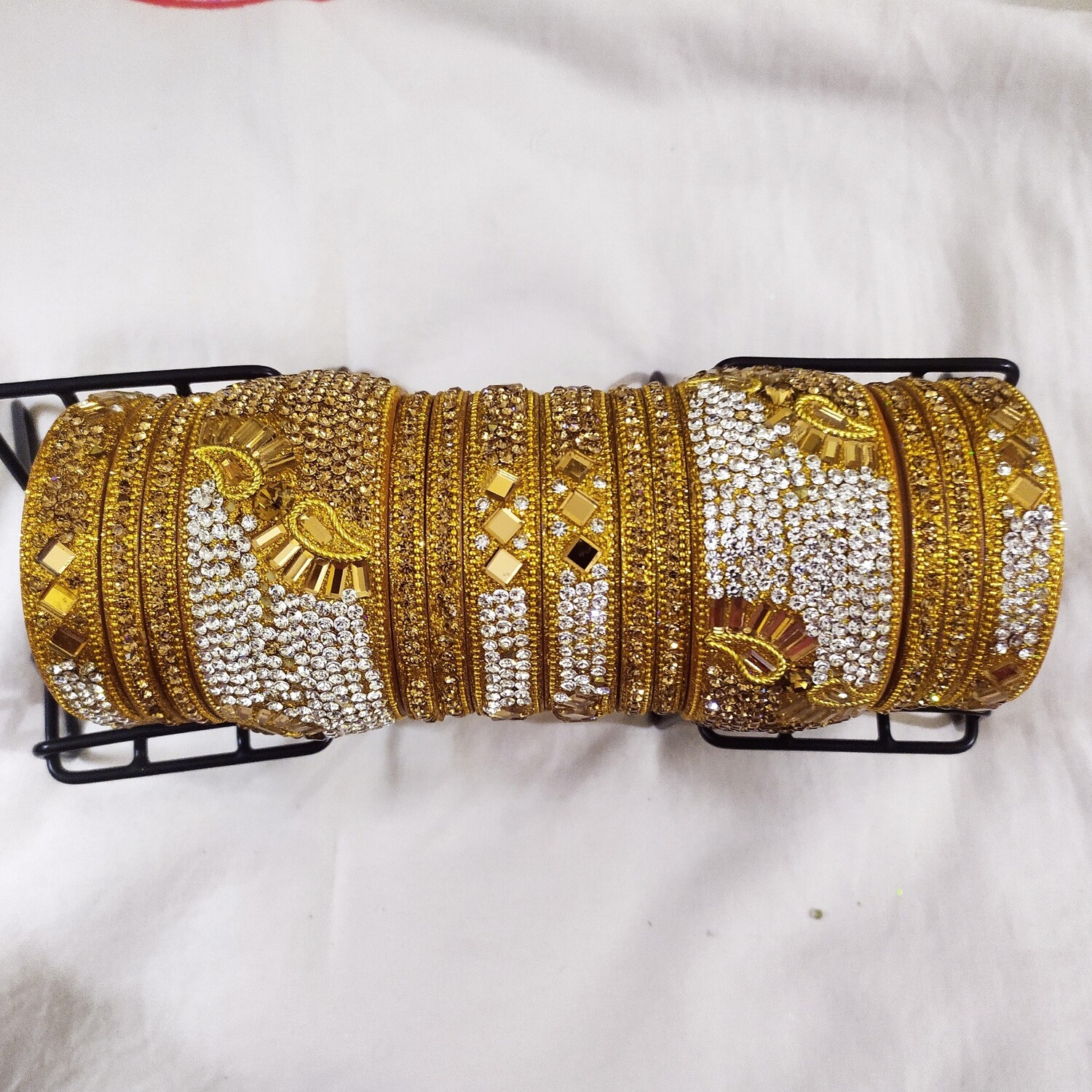 Gold Bangles with silver stones set size: 2-6