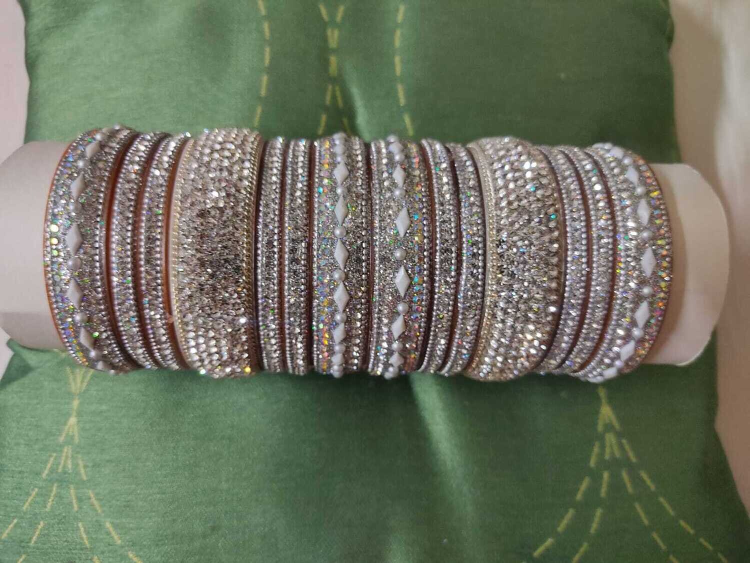 Silver kundan bangles set Size: 2-4