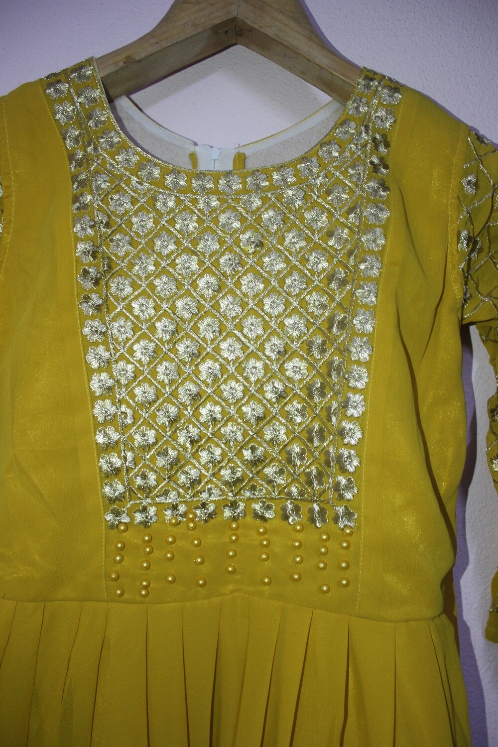 KC23006 Embroidery Yellow Long Frock 11-15 years