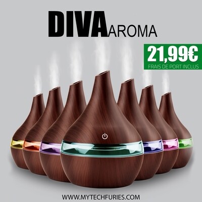 Diffuseur d'huiles essentielles et humidificateur d'air DIVA AROMA - Aromathérapie et LED 7 couleurs