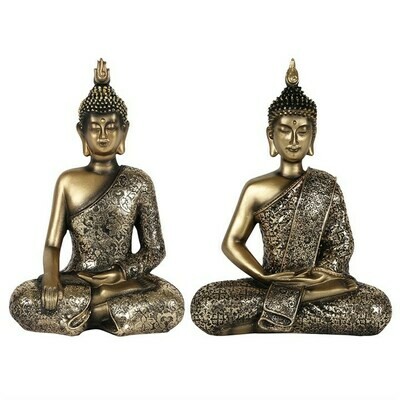 Buddha Statue Sitting Ornament Silver x 2
