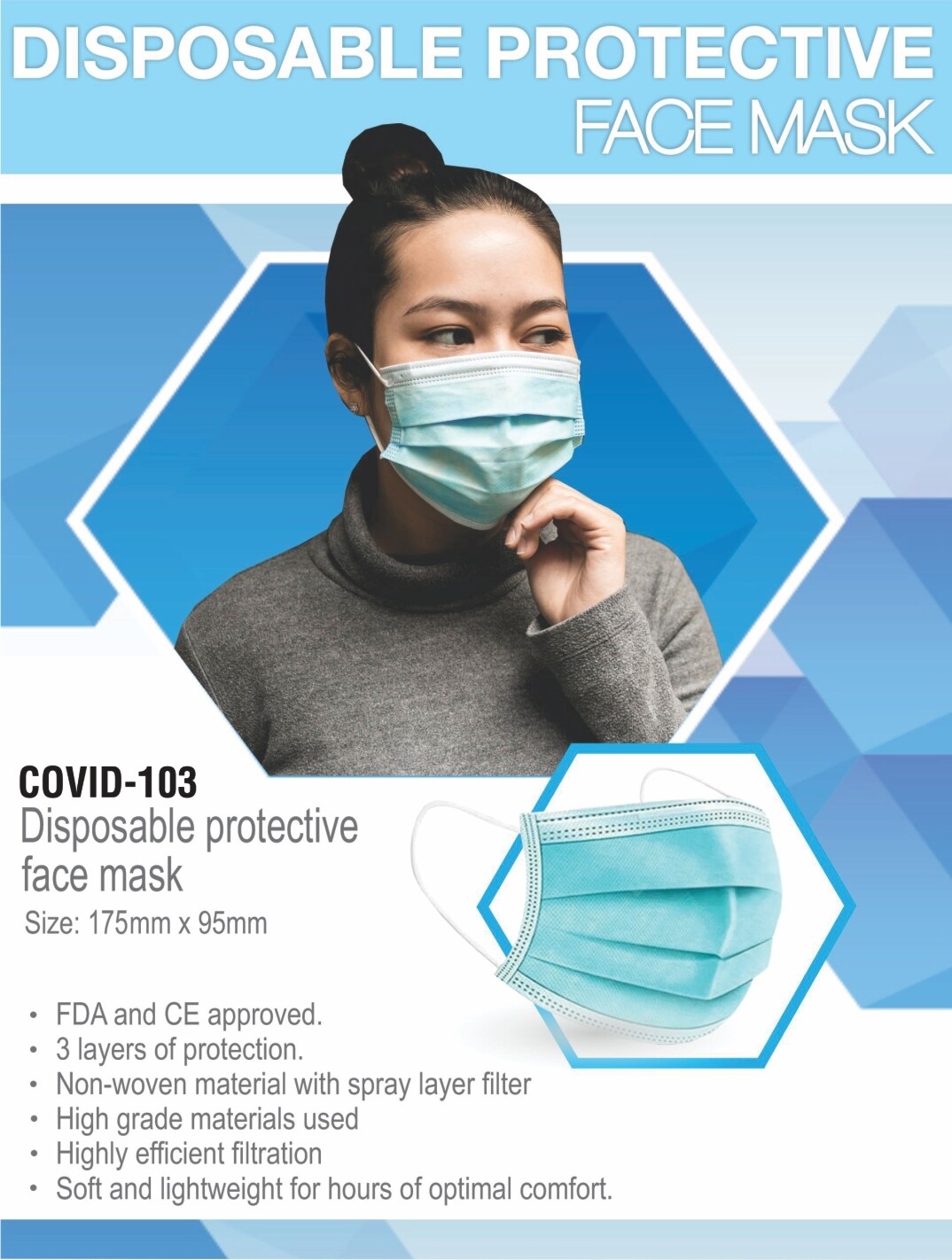 Disposable protective face mask FDA+CE Certificate