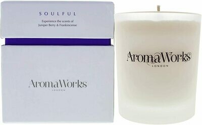 AromaWorks Soulful Soy Wax Candle - Frankincense, Juniper Berry and Patchouli Aromas - Relax, Clarity & Time Out - Natural, Vegan, Cruelty Free - Medium 7.76oz