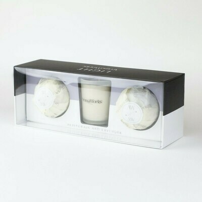 AromaWorks Light Range Petitgrain & Lavender Candle 10cl & Mini AromaBomb Gift Set
