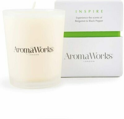 AromaWorks Inspire Soy Wax Candle - Black Pepper, Lime and Bergamot Aromas - Revive, Energize & Motivate - Natural, Vegan, Cruelty Free - Small 2.64oz