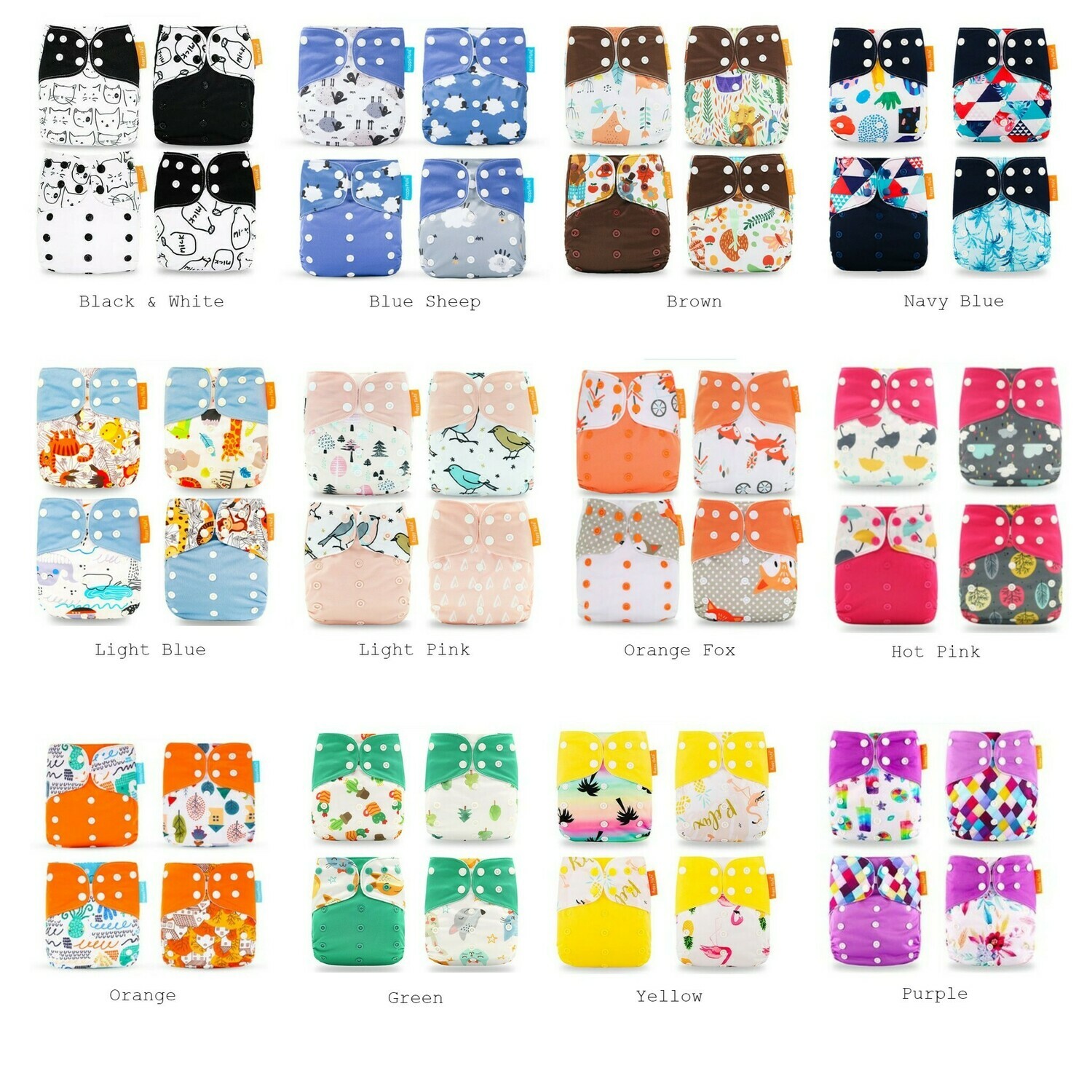 Pocket Cloth Diapers (4 pieces + 4 inserts)