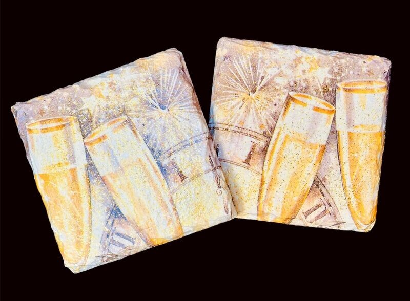 SLATE COASTER SQUARE - CHAMPAGNE GLASSES