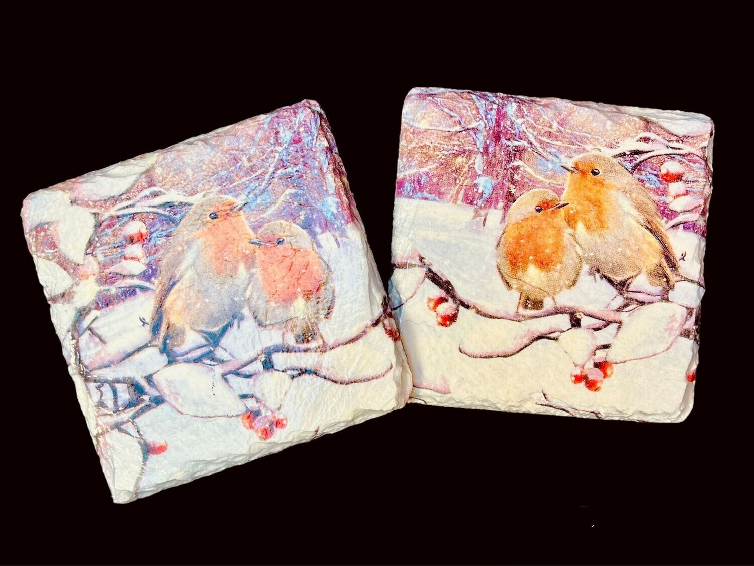 SLATE COASTER SQUARE - WINTER ROBIN