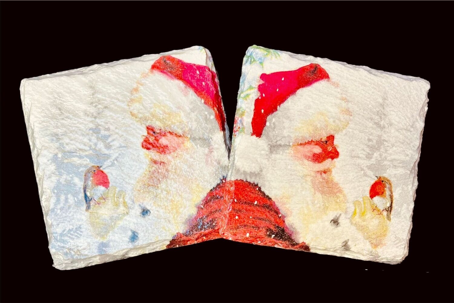 SLATE COASTER SQUARE - SANTA & ROBIN