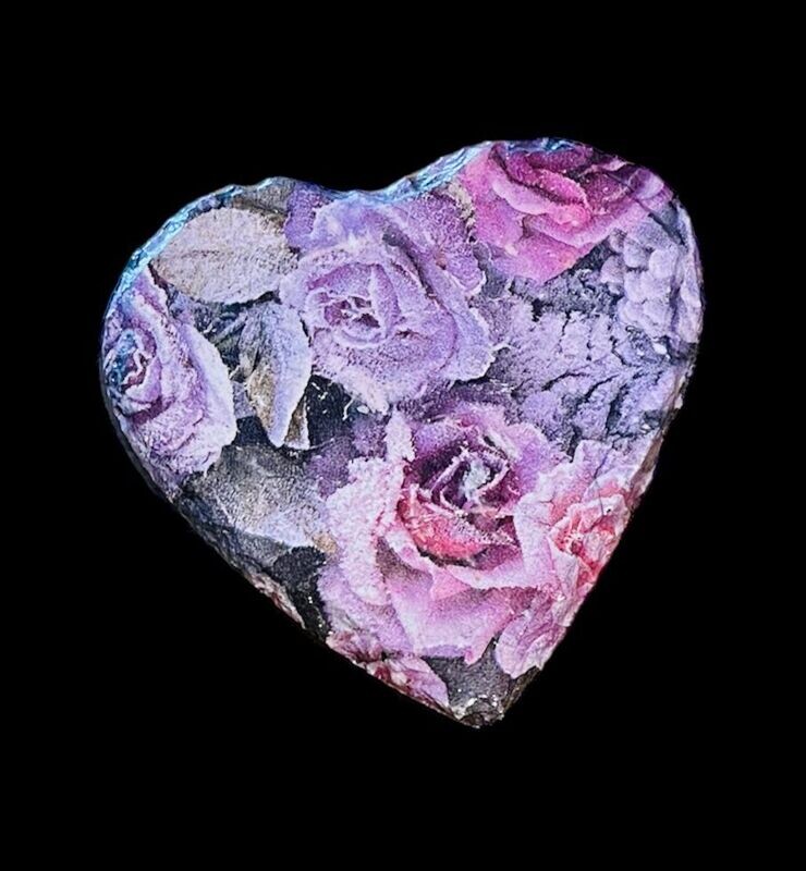 SLATE COASTER HEART - VINTAGE ROSES