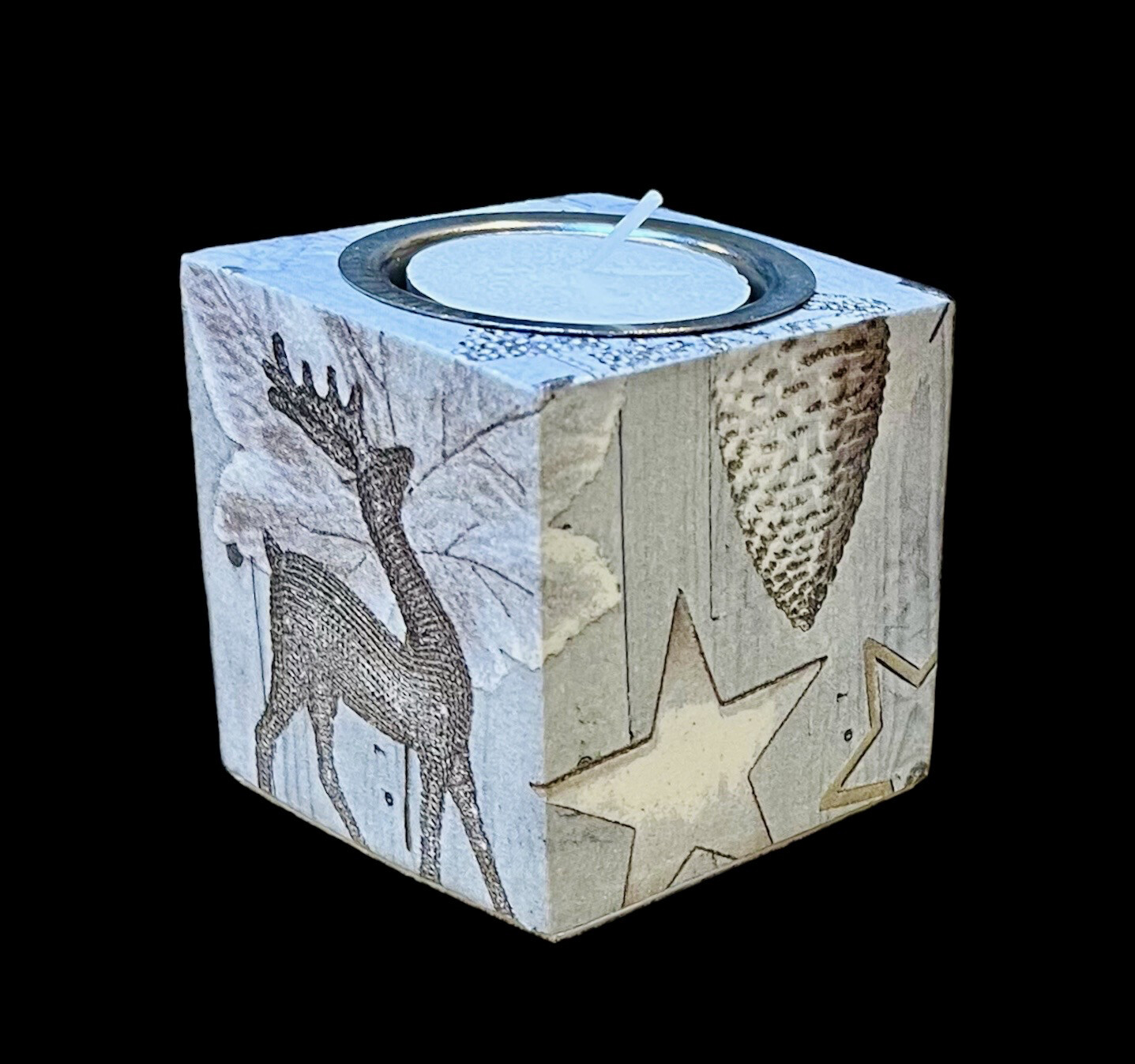 TEALIGHT CUBE - DEER BAUBLE STAR