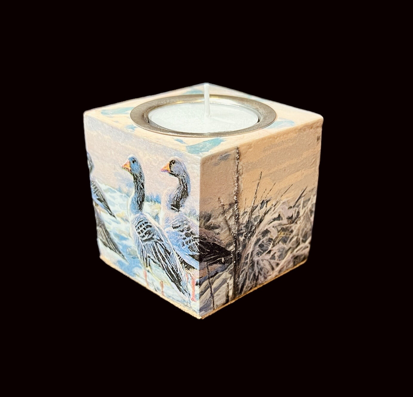 TEALIGHT CUBE - WINTER GEESE