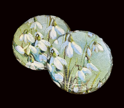 SLATE COASTER ROUND - SNOWDROPS