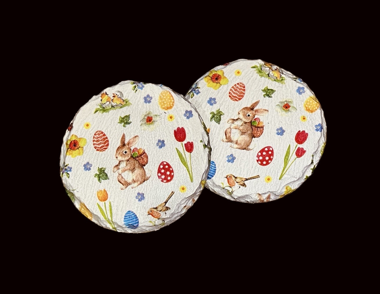 SLATE COASTER ROUND - EASTER BUNNY WITH BACKPACK