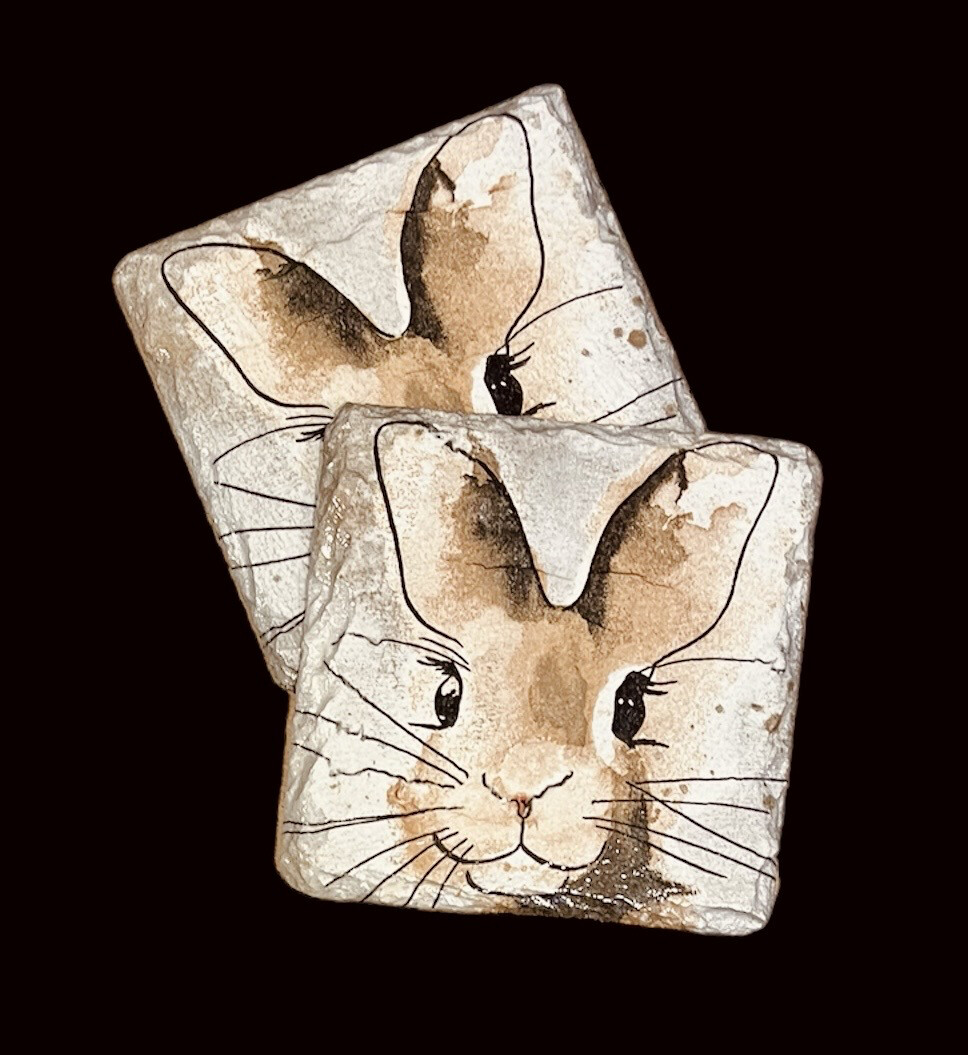 SLATE COASTER SQUARE - WATERCOLOUR BUNNY
