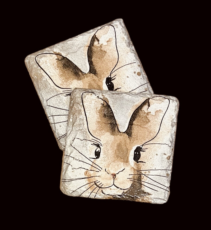 SLATE COASTER SQUARE - WATERCOLOUR BUNNY