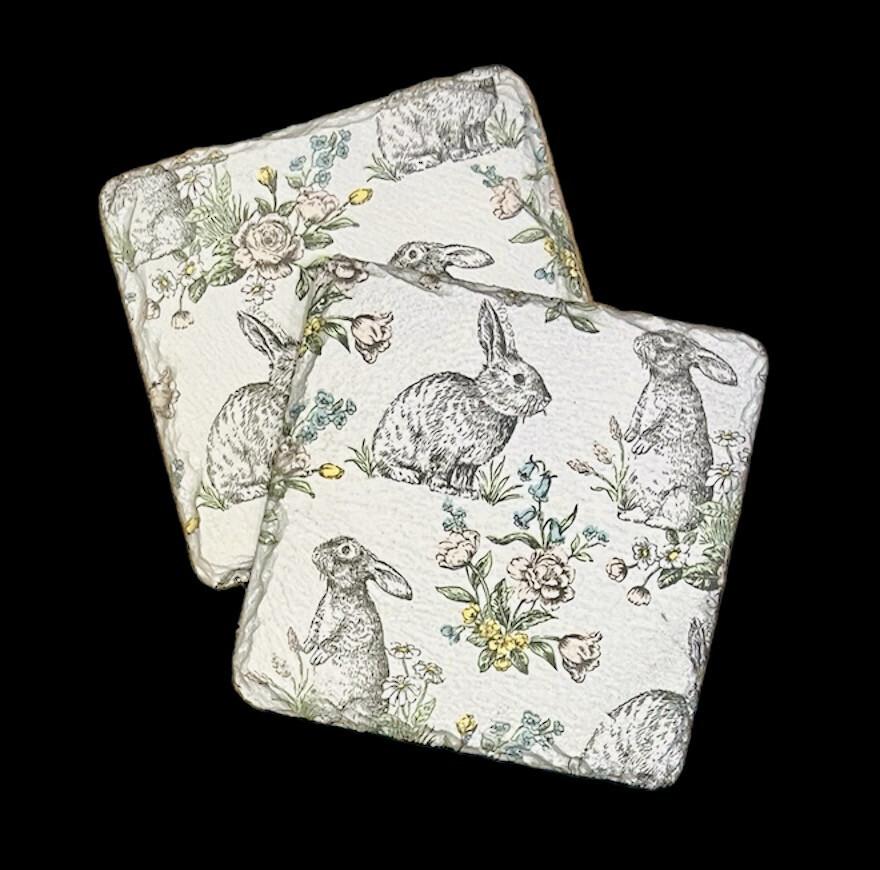 SLATE COASTER SQUARE - PASTEL BUNNIES